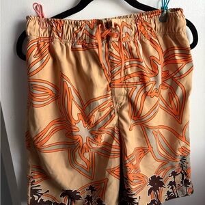 Maui and Sons Floral Board Shorts - Orange and Tan
